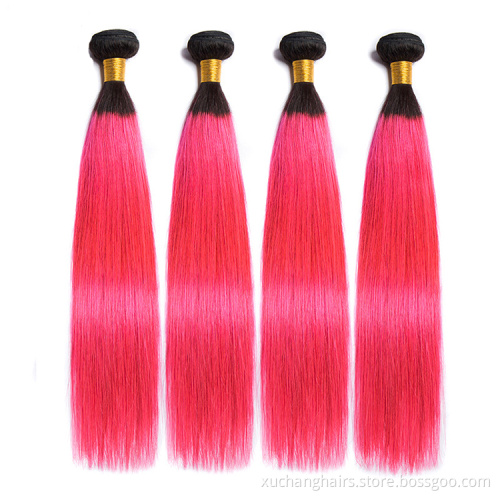 Colored Hair Bundle Wholesale Virgin Brazilian Hair Weave Bundles 2 Tone 1B Pink Straight Ombre Human Hair Bundles